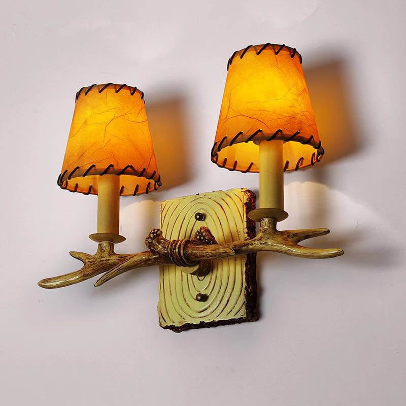 Antler Resin Faux Parchment Shade 2-Light Wall Sconce Lamp