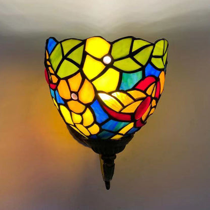 Tiffany Flower Iron Stained Glass 1-Light Wall Sconce Lamp