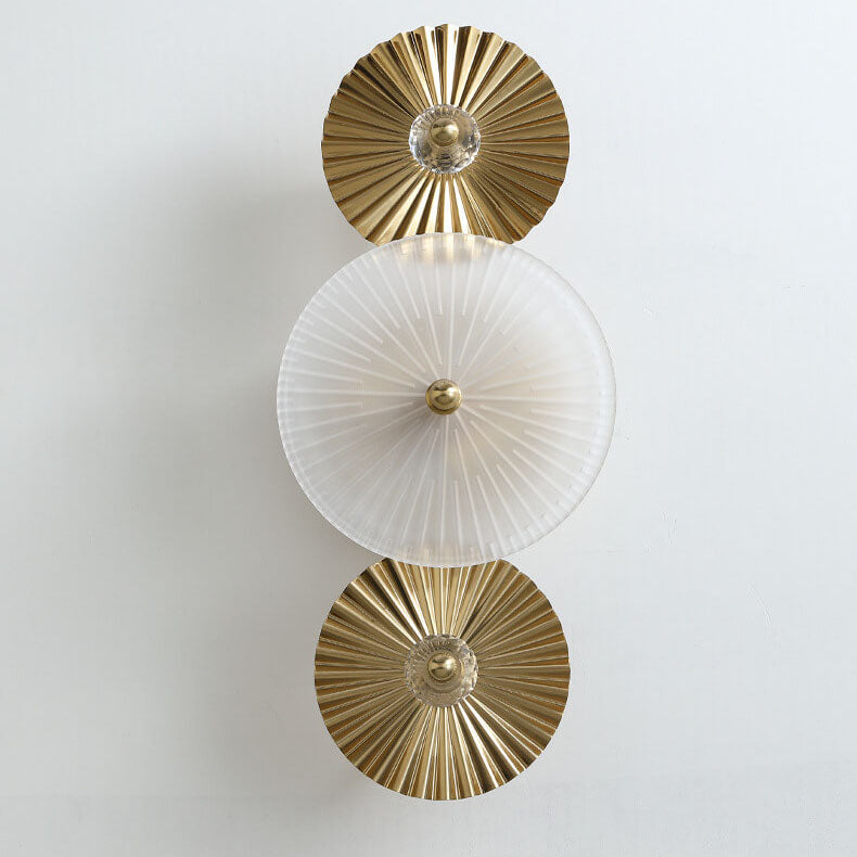 Pleated Hardware Disc Glass Shade 2-Light Wall Sconce Lamp