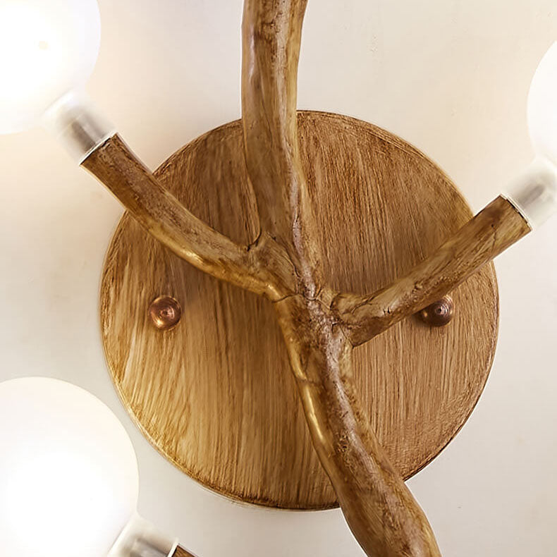 Traditional Tree Fork Resin Glass 7-Light Wall Sconce Lamp