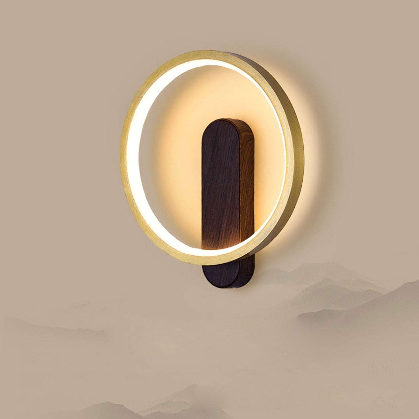 Wood Grain Round Wrought Iron LED Wall Sconce Lamp