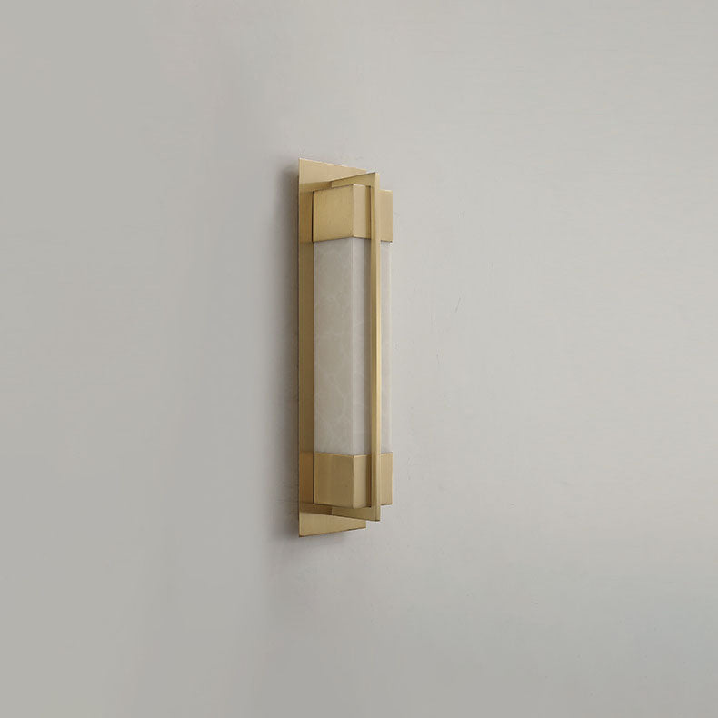 Chinese Copper Faux Marble Rectangular LED Wall Sconce Lamp