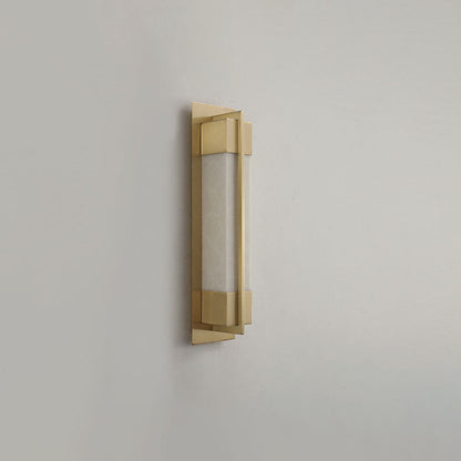 Chinese Copper Faux Marble Rectangular LED Wall Sconce Lamp