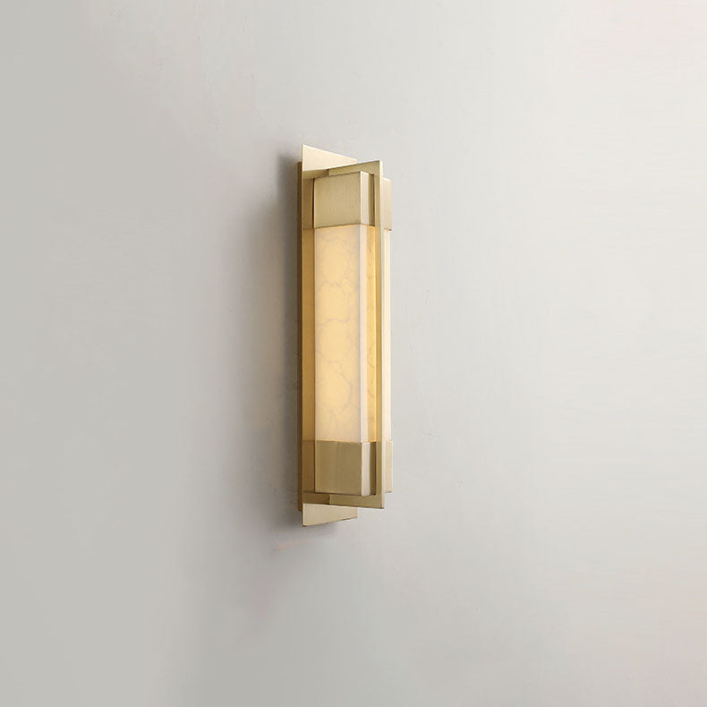 Chinese Copper Faux Marble Rectangular LED Wall Sconce Lamp