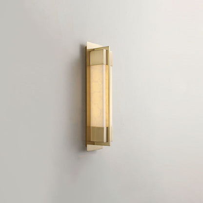 Chinese Copper Faux Marble Rectangular LED Wall Sconce Lamp