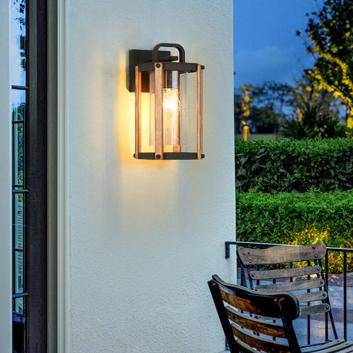 Simplicity Iron Glass 1-Light Outdoor Wall Sconce Lamp