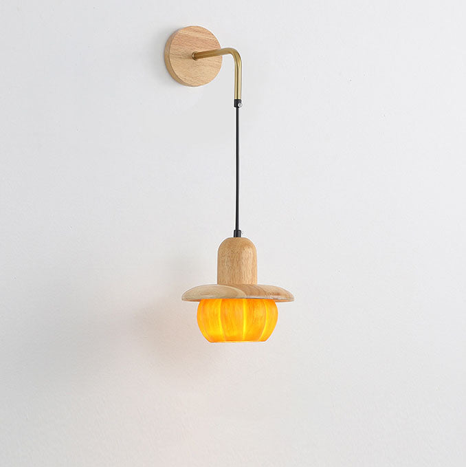 Japanese Frame Resin Pumpkin Shade 1-Light Wall Sconce Lamp