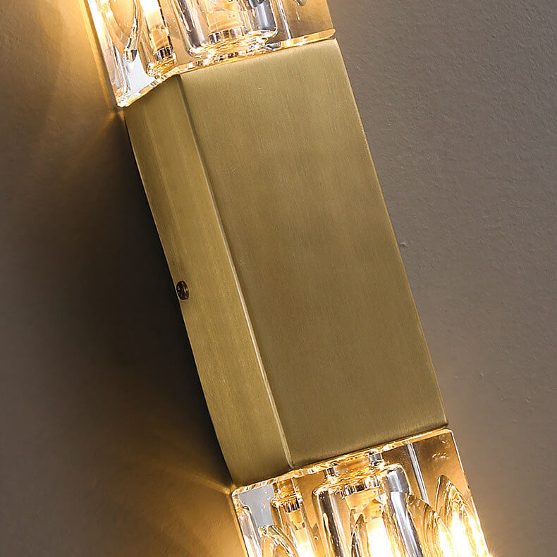 Light Glass Square Column Brass 2-Light Wall Sconce Lamp