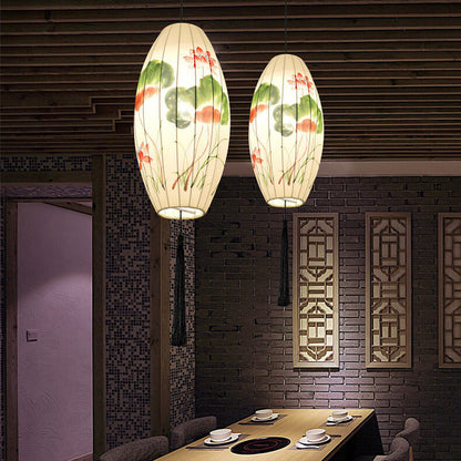Oriental Antique Handmade Oval Lantern Fabric 1-Light Pendant Light