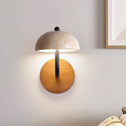 Japanese Walnut Round Hemispherical LED Wall Sconce Lamp