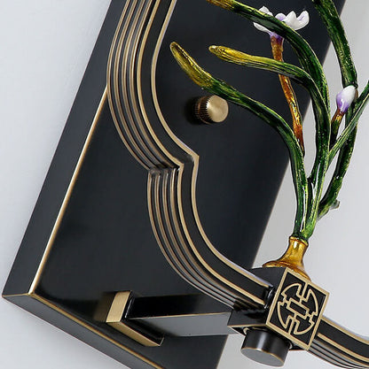 Chinese Jade Copper Square Oval 1- Light Wall Sconce Lamp