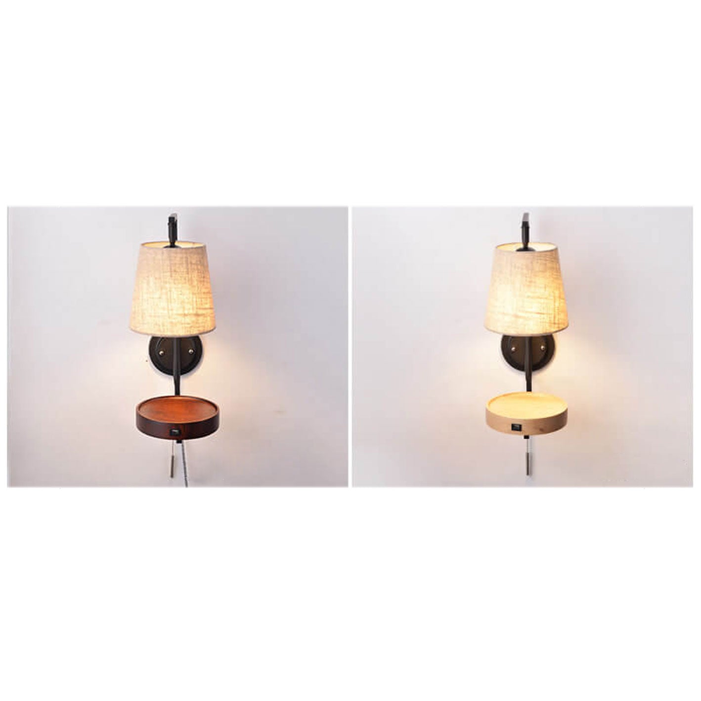 Light Wood Wrought Iron Fabric 1-Light Wall Sconce Lamp