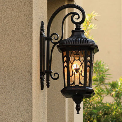 Outdoor Carved Cage Aluminum Glass 1-Light Wall Sconce Lamp