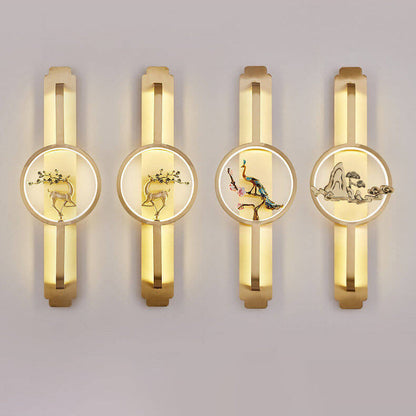 Modern Chinese Copper Long Round LED Wall Sconce Lamp