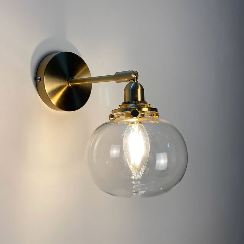 Japanese Round Ball Glass Brass 1-Light Wall Sconce Lamp