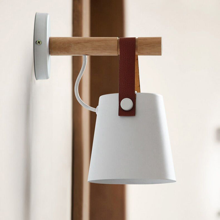 Minimalist Wood Iron Cylinder 1-Light Wall Sconce Lamp