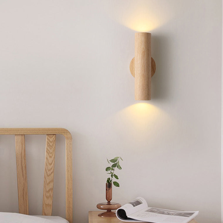 Japanese Rubber Wood Cylinder LED Wall Sconce Lamp