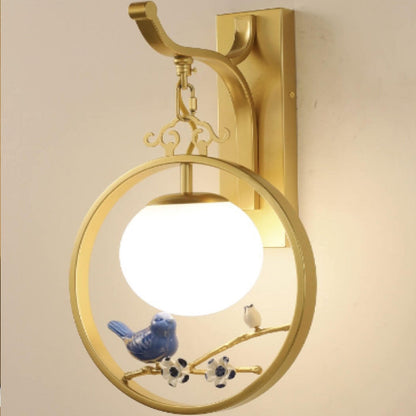 Chinese Ball Bird Tree Branch 1-Light Wall Sconce Lamp