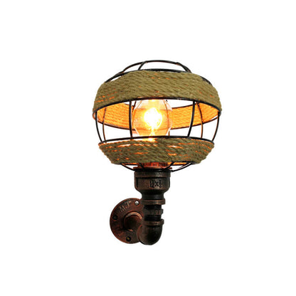 Hemp Rope Weaving Iron Sphere 1-Light Wall Sconce Lamp