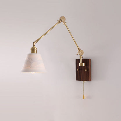 Japanese Ceramic Glass Round Shade 1-Light Wall Sconce Lamp