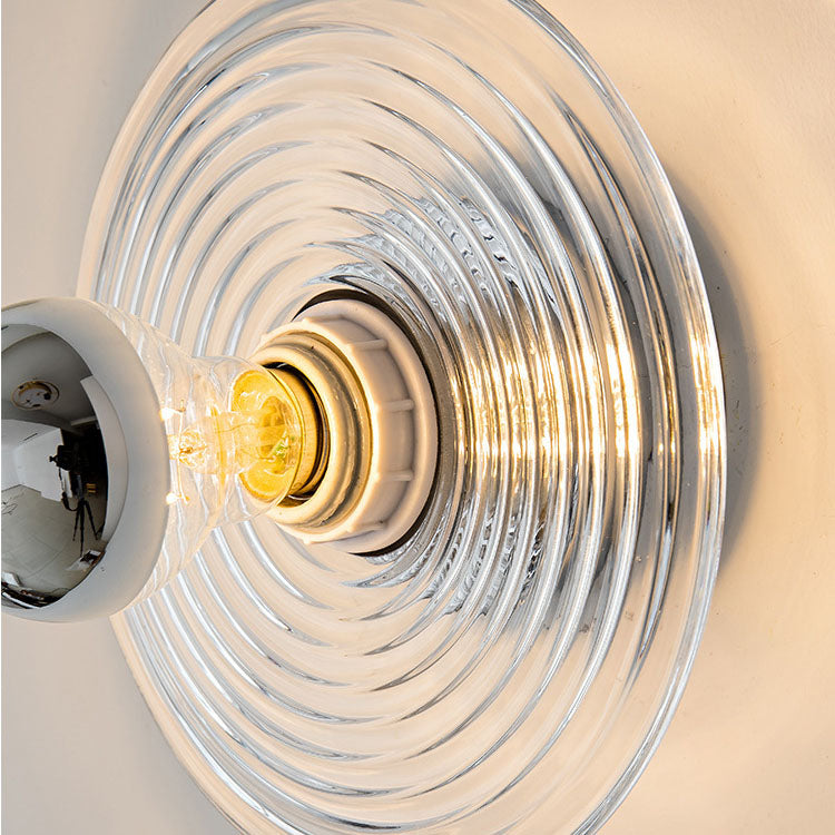 Art Deco Wave Pattern Round Glass 1-Light Wall Sconce Lamp