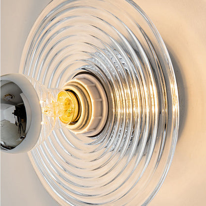 Art Deco Wave Pattern Round Glass 1-Light Wall Sconce Lamp