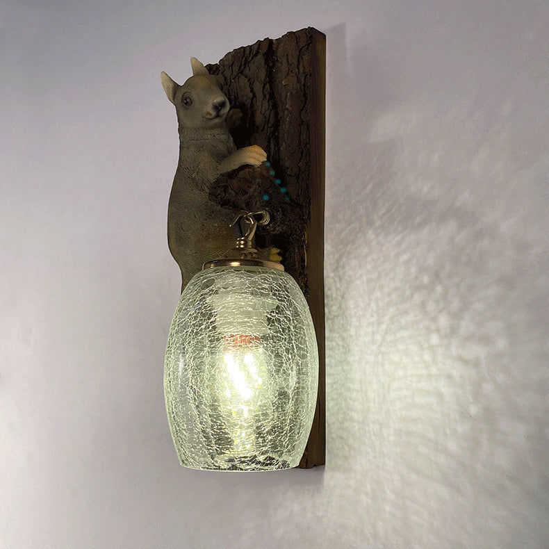 Resin Glass Squirrel Square 1-Light Wall Sconce Lamp
