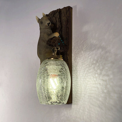 Resin Glass Squirrel Square 1-Light Wall Sconce Lamp