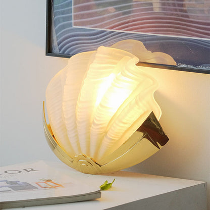 Modern Art Deco Shell Brass Glass 1-Light Wall Sconce Lamp