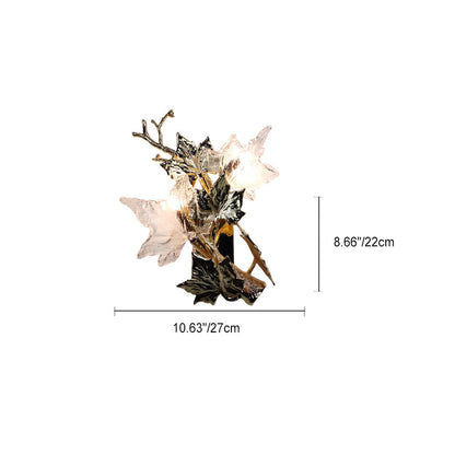 Copper Glass Maple Leaf Branch 2-Light Wall Sconce Lamp