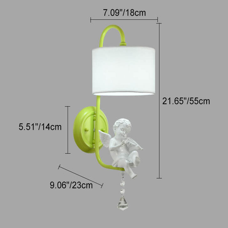 Angel Resin Round Fabric 1-Light Wall Sconce Lamp