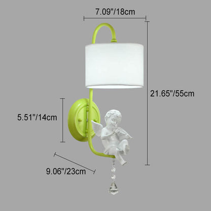 Angel Resin Round Fabric 1-Light Wall Sconce Lamp