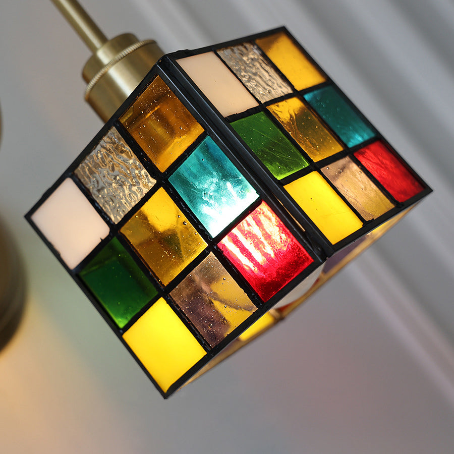 Square Cube Tulip Brass Glass 1-Light Wall Sconce Lamp