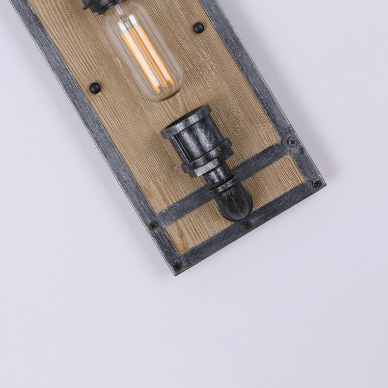 Industrial Pine Wood Iron Cage 1-Light Wall Sconce Lamp