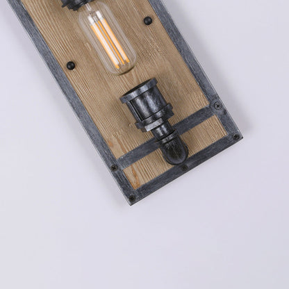 Industrial Pine Wood Iron Cage 1-Light Wall Sconce Lamp