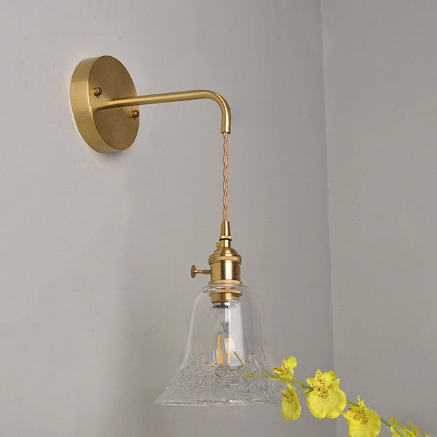 Brass Trumpet Glass Shade 1-Light Wall Sconce Lamp