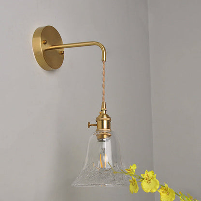 Brass Trumpet Glass Shade 1-Light Wall Sconce Lamp