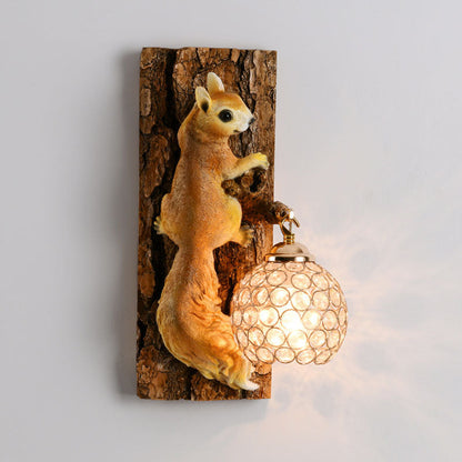 Creative Squirrel Resin Crystal 1-Light Wall Sconce Lamp