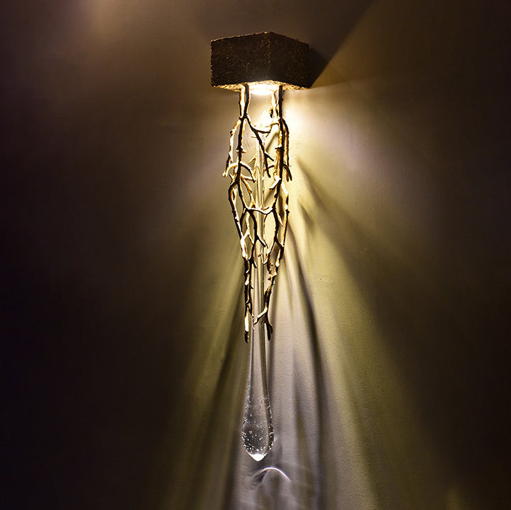 Square Teardrop Copper Crystal 1-Light Wall Sconce Lamp