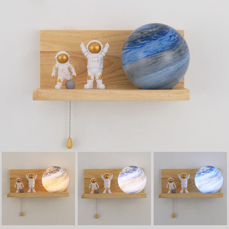 Planet Solid Wood Square Base 1-Light Wall Sconce Lamp