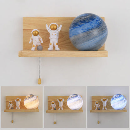 Planet Solid Wood Square Base 1-Light Wall Sconce Lamp