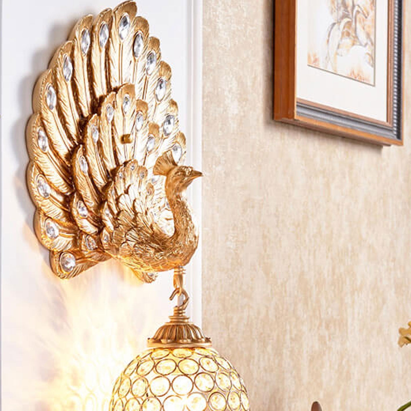 European Crystal Peacock Shape 1-Light Wall Sconce Lamp