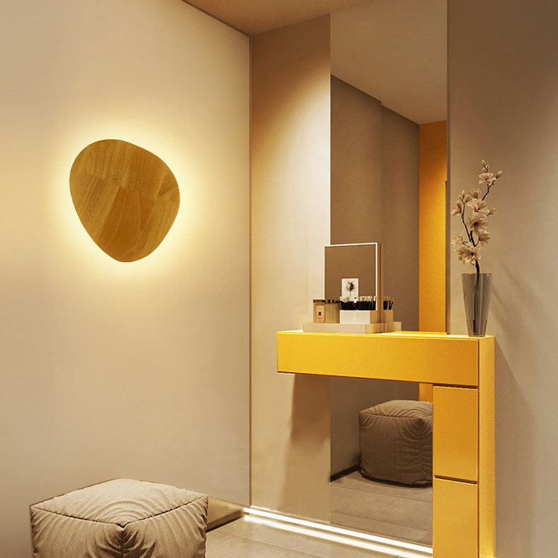 Minimalist Round Irregular Oval Wood LED Wall Sconce Lamp