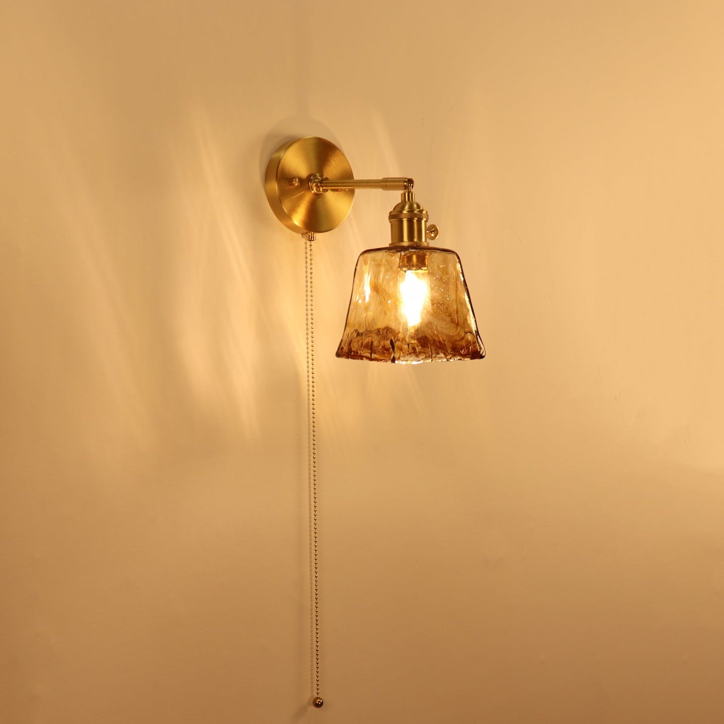 Brass Amber Square Glass Shade 1-Light Wall Sconce Lamp