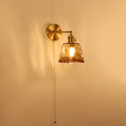 Brass Amber Square Glass Shade 1-Light Wall Sconce Lamp