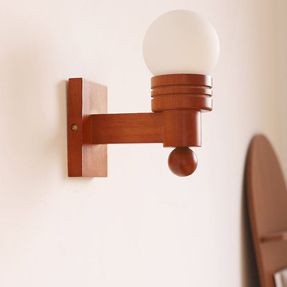 Wood Beam Glass Ball Shade 1-Light Wall Sconce Lamp