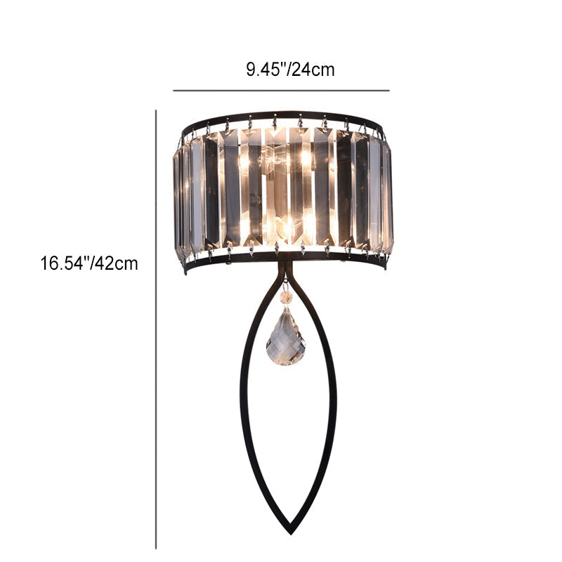 Half Round Oval Iron Crystal 2-Light Wall Sconce Lamp