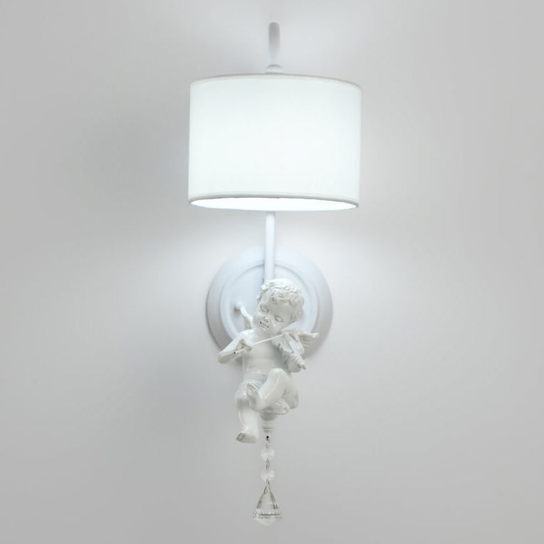 French Iron Crystal Resin Fabric 1-Light Wall Sconce Lamp