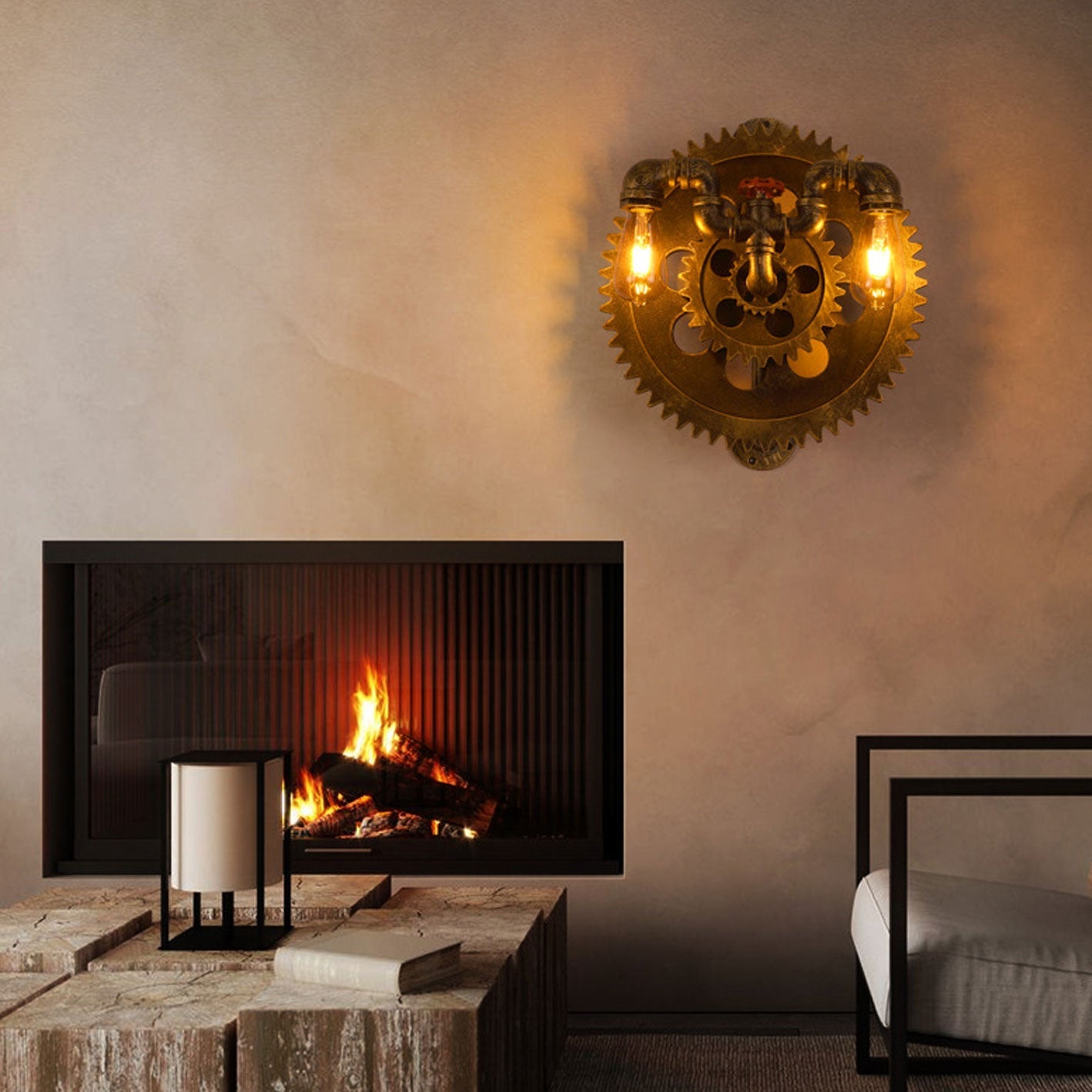 Gear-shaped Wrought Iron 1/2-Light Wall Sconce Lamp