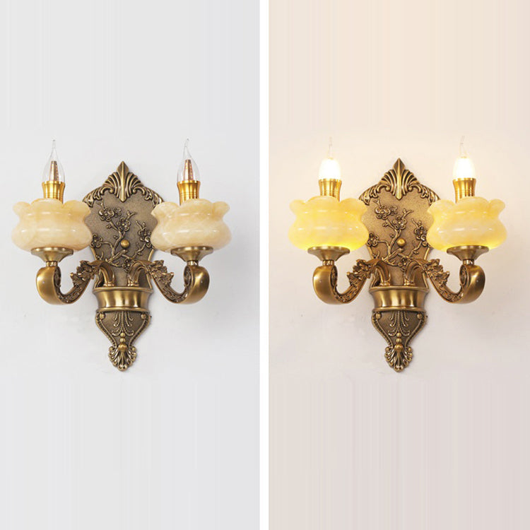Candlestick Alloy Jade Crystal 2-Light Wall Sconce Lamp